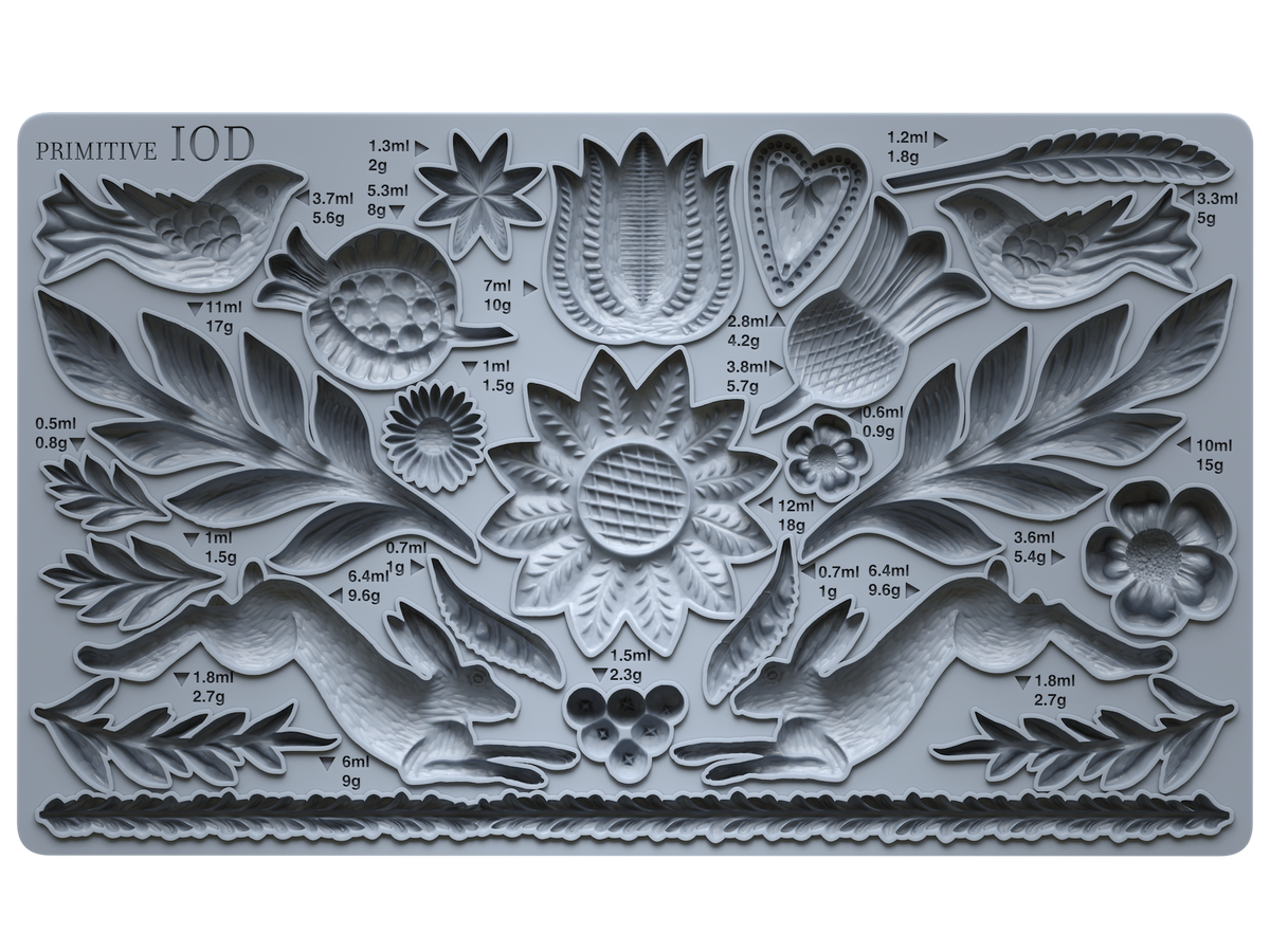 IOD Primitive 6x10 Decor Mould Folk Art designs Rabbits, Birds, Flower ...