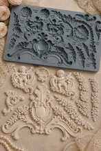 Load image into Gallery viewer, Cadré 6x10 IOD Mould Iron Orchid Designs  Clay or Resin for Furniture or Crafts Ornate Baroque  Mould |Cherub Furniture Appliqué Cadre
