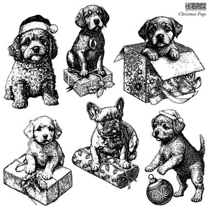 Christmas Pups 12"x12"  Decor Stamp - Christmas Stamp Great for Furniture, Crafts and Home Decor