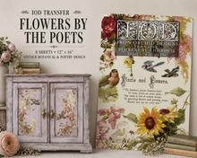 Load image into Gallery viewer, Flowers by the Poets IOD Transfer – 8 Sheets 12x16 – Vintage Botanical Floral Furniture Transfer Decor
