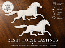 Load image into Gallery viewer, Running Horse Resin Castings Set of 2 Paintable Furniture Appliques White Resin Embellishments for Crafts DIY Decor Horse Decor

